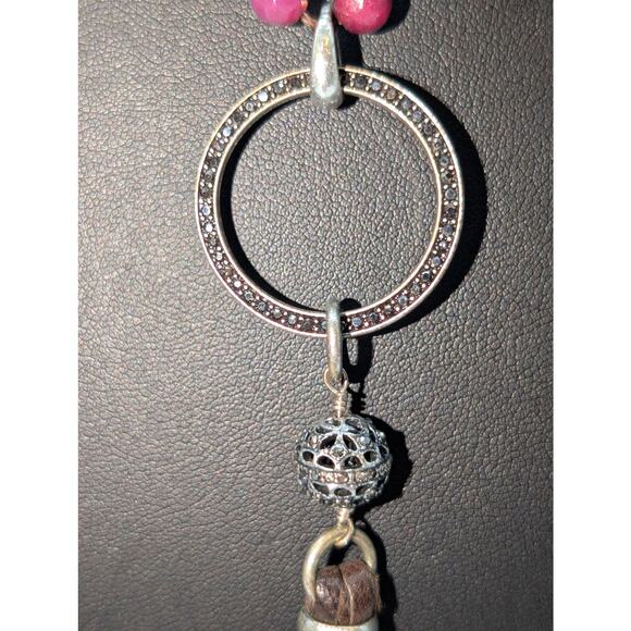 Lucky Brand Boho Wine Crystal Rhinestone Leather Tassel 34"-35.5" Necklace - Picture 3 of 8